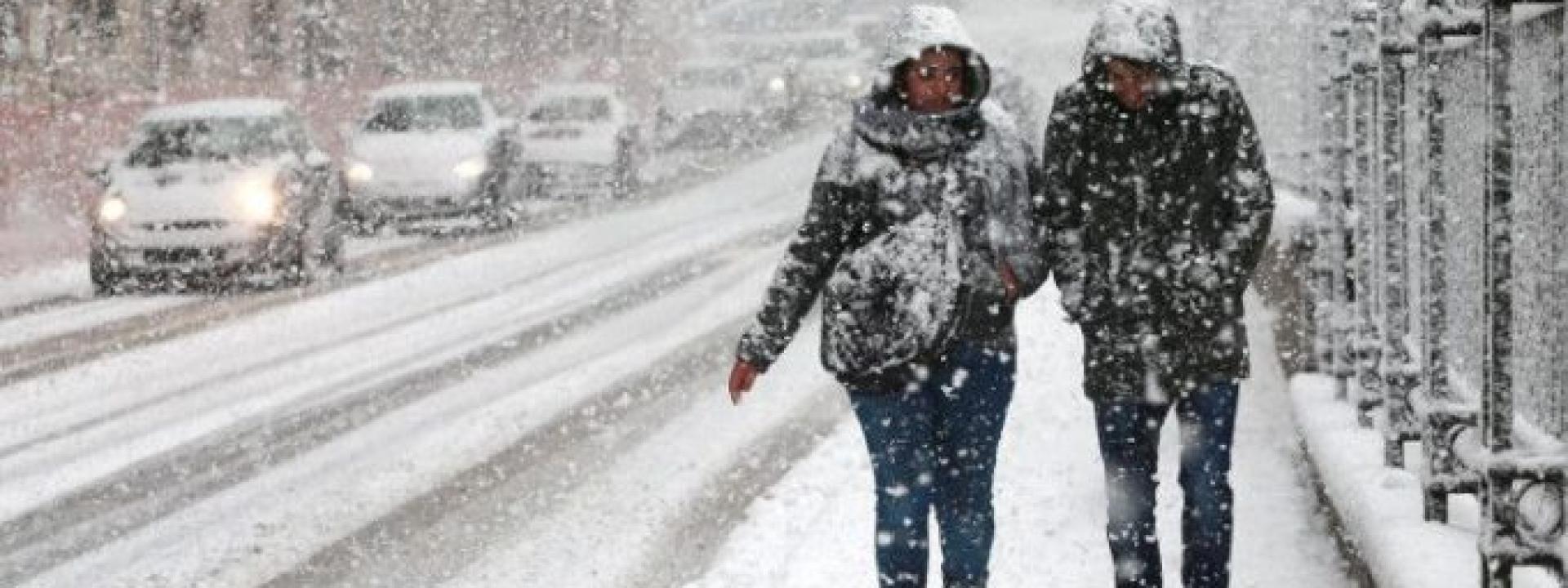 Le Marche sotto la neve, problemi per il forte vento nel Pesarese